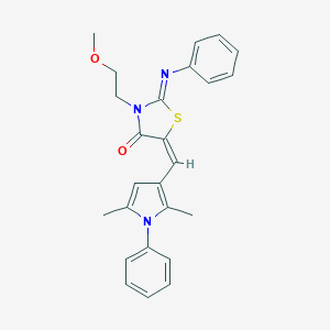 molecular formula C25H25N3O2S B306611 (2Z,5E)-5-[(2,5-dimethyl-1-phenyl-1H-pyrrol-3-yl)methylidene]-3-(2-methoxyethyl)-2-(phenylimino)-1,3-thiazolidin-4-one 