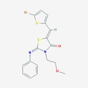 molecular formula C17H15BrN2O2S2 B306618 (2Z,5Z)-5-[(5-bromothiophen-2-yl)methylidene]-3-(2-methoxyethyl)-2-(phenylimino)-1,3-thiazolidin-4-one 