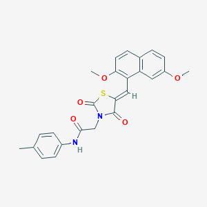 molecular formula C25H22N2O5S B306619 2-{5-[(2,7-dimethoxy-1-naphthyl)methylene]-2,4-dioxo-1,3-thiazolidin-3-yl}-N-(4-methylphenyl)acetamide 