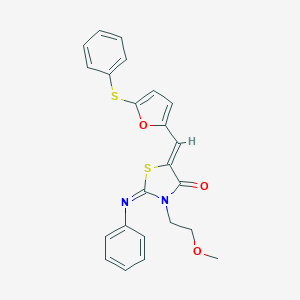 molecular formula C23H20N2O3S2 B306621 (2Z,5Z)-3-(2-methoxyethyl)-2-(phenylimino)-5-{[5-(phenylsulfanyl)furan-2-yl]methylidene}-1,3-thiazolidin-4-one 