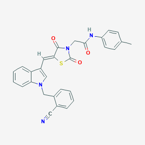 molecular formula C29H22N4O3S B306623 2-(5-{[1-(2-cyanobenzyl)-1H-indol-3-yl]methylene}-2,4-dioxo-1,3-thiazolidin-3-yl)-N-(4-methylphenyl)acetamide 
