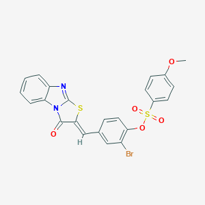 molecular formula C23H15BrN2O5S2 B306628 2-bromo-4-[(3-oxo[1,3]thiazolo[3,2-a]benzimidazol-2(3H)-ylidene)methyl]phenyl 4-methoxybenzenesulfonate 
