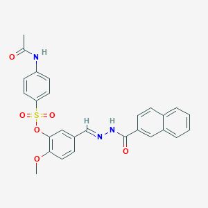 molecular formula C27H23N3O6S B306632 2-Methoxy-5-[2-(2-naphthoyl)carbohydrazonoyl]phenyl 4-(acetylamino)benzenesulfonate 