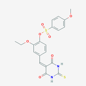 molecular formula C20H18N2O7S2 B306634 4-[(4,6-dioxo-2-thioxotetrahydro-5(2H)-pyrimidinylidene)methyl]-2-ethoxyphenyl 4-methoxybenzenesulfonate 
