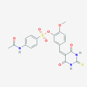 molecular formula C20H17N3O7S2 B306635 5-[(4,6-dioxo-2-thioxotetrahydro-5(2H)-pyrimidinylidene)methyl]-2-methoxyphenyl 4-(acetylamino)benzenesulfonate 