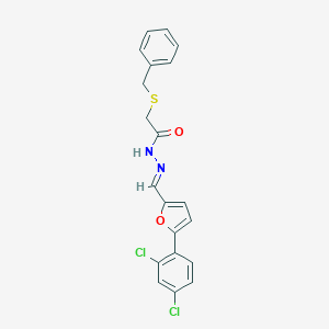 molecular formula C20H16Cl2N2O2S B306641 2-(benzylsulfanyl)-N'-{[5-(2,4-dichlorophenyl)-2-furyl]methylene}acetohydrazide 