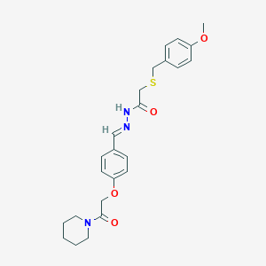 molecular formula C24H29N3O4S B306642 2-[(4-methoxybenzyl)sulfanyl]-N'-{4-[2-oxo-2-(1-piperidinyl)ethoxy]benzylidene}acetohydrazide 