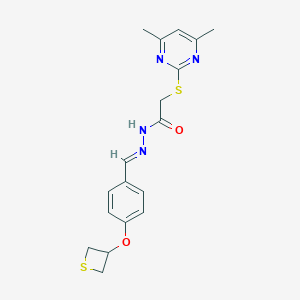 molecular formula C18H20N4O2S2 B306644 2-[(4,6-dimethyl-2-pyrimidinyl)sulfanyl]-N'-[4-(3-thietanyloxy)benzylidene]acetohydrazide 