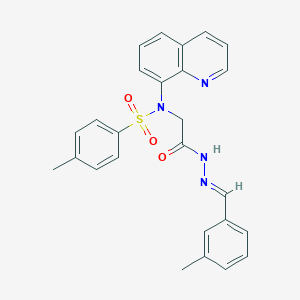 molecular formula C26H24N4O3S B306652 4-methyl-N-{2-[2-(3-methylbenzylidene)hydrazino]-2-oxoethyl}-N-(8-quinolinyl)benzenesulfonamide 