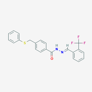 molecular formula C22H17F3N2OS B306656 4-[(phenylsulfanyl)methyl]-N'-[2-(trifluoromethyl)benzylidene]benzohydrazide 