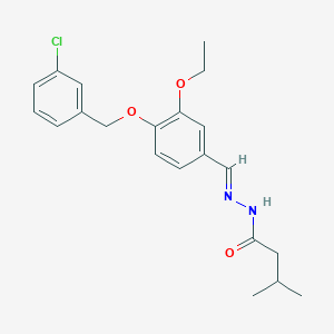 molecular formula C21H25ClN2O3 B306663 N'-{4-[(3-chlorobenzyl)oxy]-3-ethoxybenzylidene}-3-methylbutanohydrazide 