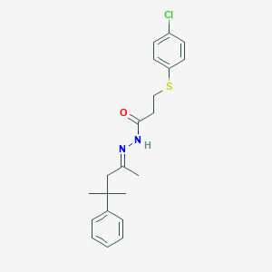 molecular formula C21H25ClN2OS B306665 3-[(4-chlorophenyl)sulfanyl]-N'-(1,3-dimethyl-3-phenylbutylidene)propanohydrazide 