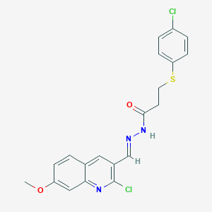 N'-[(2-chloro-7-methoxy-3-quinolinyl)methylene]-3-[(4-chlorophenyl)sulfanyl]propanohydrazide