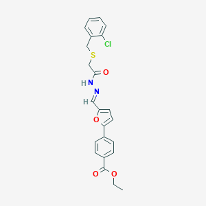 molecular formula C23H21ClN2O4S B306667 ethyl 4-{5-[(E)-({[(2-chlorobenzyl)thio]acetyl}hydrazono)methyl]-2-furyl}benzoate 