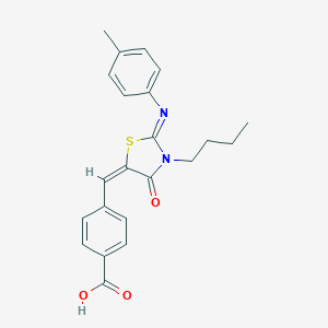 molecular formula C22H22N2O3S B306668 4-({3-Butyl-2-[(4-methylphenyl)imino]-4-oxo-1,3-thiazolidin-5-ylidene}methyl)benzoic acid 