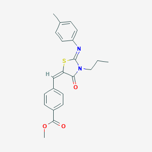 molecular formula C22H22N2O3S B306684 Methyl 4-({2-[(4-methylphenyl)imino]-4-oxo-3-propyl-1,3-thiazolidin-5-ylidene}methyl)benzoate 