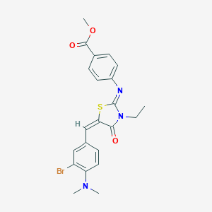 molecular formula C22H22BrN3O3S B306695 Methyl4-({5-[3-bromo-4-(dimethylamino)benzylidene]-3-ethyl-4-oxo-1,3-thiazolidin-2-ylidene}amino)benzoate 