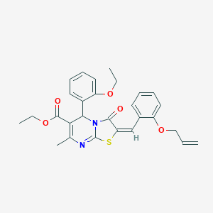 molecular formula C28H28N2O5S B306697 ethyl 2-[2-(allyloxy)benzylidene]-5-(2-ethoxyphenyl)-7-methyl-3-oxo-2,3-dihydro-5H-[1,3]thiazolo[3,2-a]pyrimidine-6-carboxylate 