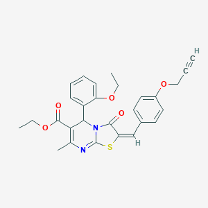 molecular formula C28H26N2O5S B306698 ethyl (2E)-5-(2-ethoxyphenyl)-7-methyl-3-oxo-2-[4-(prop-2-yn-1-yloxy)benzylidene]-2,3-dihydro-5H-[1,3]thiazolo[3,2-a]pyrimidine-6-carboxylate 