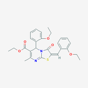 molecular formula C27H28N2O5S B306699 ethyl 2-(2-ethoxybenzylidene)-5-(2-ethoxyphenyl)-7-methyl-3-oxo-2,3-dihydro-5H-[1,3]thiazolo[3,2-a]pyrimidine-6-carboxylate 