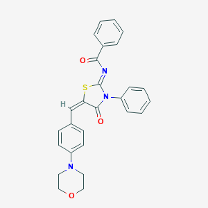 molecular formula C27H23N3O3S B306703 N-{5-[4-(4-morpholinyl)benzylidene]-4-oxo-3-phenyl-1,3-thiazolidin-2-ylidene}benzamide 