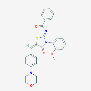 molecular formula C28H25N3O4S B306704 N-{3-(2-methoxyphenyl)-5-[4-(4-morpholinyl)benzylidene]-4-oxo-1,3-thiazolidin-2-ylidene}benzamide 