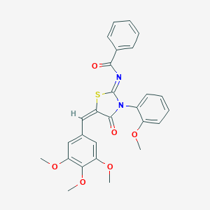 molecular formula C27H24N2O6S B306705 N-[3-(2-methoxyphenyl)-4-oxo-5-(3,4,5-trimethoxybenzylidene)-1,3-thiazolidin-2-ylidene]benzamide 