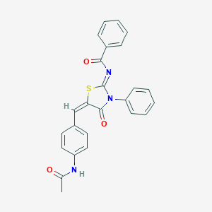 molecular formula C25H19N3O3S B306707 N-{5-[4-(acetylamino)benzylidene]-4-oxo-3-phenyl-1,3-thiazolidin-2-ylidene}benzamide 