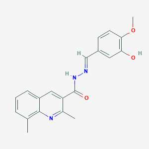 molecular formula C20H19N3O3 B306743 N'-(3-hydroxy-4-methoxybenzylidene)-2,8-dimethyl-3-quinolinecarbohydrazide 