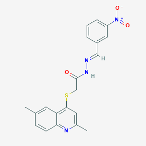 molecular formula C20H18N4O3S B306748 2-[(2,6-dimethyl-4-quinolinyl)sulfanyl]-N'-{3-nitrobenzylidene}acetohydrazide 