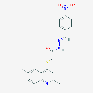 molecular formula C20H18N4O3S B306750 2-[(2,6-dimethyl-4-quinolinyl)sulfanyl]-N'-{4-nitrobenzylidene}acetohydrazide 