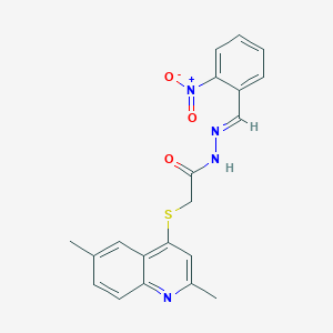 molecular formula C20H18N4O3S B306751 2-[(2,6-dimethyl-4-quinolinyl)sulfanyl]-N'-{2-nitrobenzylidene}acetohydrazide 