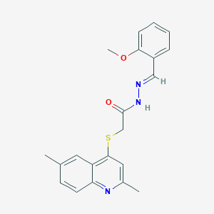 molecular formula C21H21N3O2S B306753 2-[(2,6-dimethyl-4-quinolinyl)sulfanyl]-N'-(2-methoxybenzylidene)acetohydrazide 