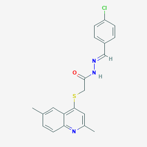 molecular formula C20H18ClN3OS B306754 N'-(4-chlorobenzylidene)-2-[(2,6-dimethyl-4-quinolinyl)sulfanyl]acetohydrazide 
