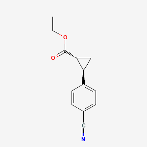 Cyclopropanecarboxylic acid, 2-(4-cyanophenyl)-, ethyl ester, trans-