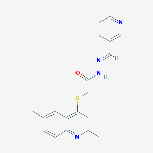 molecular formula C19H18N4OS B306772 2-[(2,6-dimethyl-4-quinolinyl)sulfanyl]-N'-(3-pyridinylmethylene)acetohydrazide 