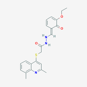 2-(2,8-dimethylquinolin-4-yl)sulfanyl-N'-[(E)-(5-ethoxy-6-oxocyclohexa-2,4-dien-1-ylidene)methyl]acetohydrazide