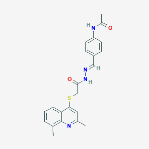 molecular formula C22H22N4O2S B306781 N-[4-(2-{[(2,8-dimethyl-4-quinolinyl)sulfanyl]acetyl}carbohydrazonoyl)phenyl]acetamide 