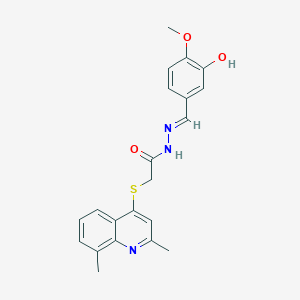 molecular formula C21H21N3O3S B306782 2-[(2,8-dimethyl-4-quinolinyl)sulfanyl]-N'-(3-hydroxy-4-methoxybenzylidene)acetohydrazide 