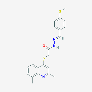 molecular formula C21H21N3OS2 B306784 2-[(2,8-dimethyl-4-quinolinyl)sulfanyl]-N'-[4-(methylsulfanyl)benzylidene]acetohydrazide 