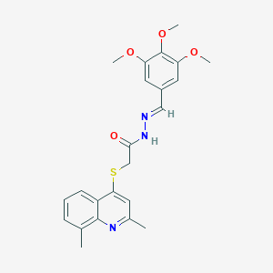 molecular formula C23H25N3O4S B306789 2-[(2,8-dimethyl-4-quinolinyl)sulfanyl]-N'-(3,4,5-trimethoxybenzylidene)acetohydrazide 