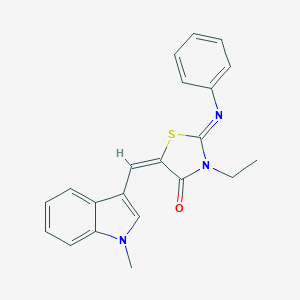 molecular formula C21H19N3OS B306796 (2E,5E)-3-ethyl-5-[(1-methyl-1H-indol-3-yl)methylidene]-2-(phenylimino)-1,3-thiazolidin-4-one 