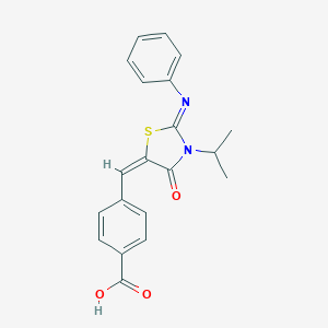 molecular formula C20H18N2O3S B306801 4-{[3-Isopropyl-4-oxo-2-(phenylimino)-1,3-thiazolidin-5-ylidene]methyl}benzoic acid 
