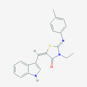 molecular formula C21H19N3OS B306810 (5E)-3-ethyl-5-(1H-indol-3-ylmethylidene)-2-(4-methylphenyl)imino-1,3-thiazolidin-4-one 