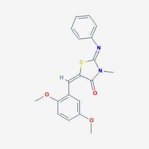 molecular formula C19H18N2O3S B306813 (2E,5E)-5-(2,5-dimethoxybenzylidene)-3-methyl-2-(phenylimino)-1,3-thiazolidin-4-one 