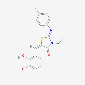molecular formula C20H20N2O3S B306819 (2E,5E)-3-ethyl-5-(2-hydroxy-3-methoxybenzylidene)-2-[(4-methylphenyl)imino]-1,3-thiazolidin-4-one 