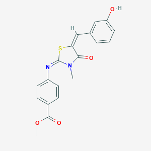 molecular formula C19H16N2O4S B306821 methyl 4-{[(2E,5E)-5-(3-hydroxybenzylidene)-3-methyl-4-oxo-1,3-thiazolidin-2-ylidene]amino}benzoate 
