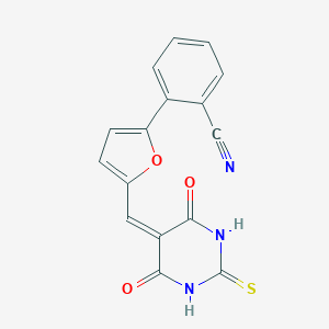 molecular formula C16H9N3O3S B306826 2-{5-[(4,6-dioxo-2-thioxotetrahydropyrimidin-5(2H)-ylidene)methyl]-2-furyl}benzonitrile 