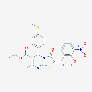 molecular formula C24H21N3O6S2 B306828 ethyl 2-{2-hydroxy-3-nitrobenzylidene}-7-methyl-5-[4-(methylsulfanyl)phenyl]-3-oxo-2,3-dihydro-5H-[1,3]thiazolo[3,2-a]pyrimidine-6-carboxylate 