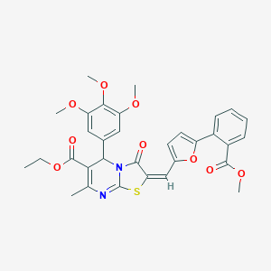 molecular formula C32H30N2O9S B306838 ethyl 2-({5-[2-(methoxycarbonyl)phenyl]-2-furyl}methylene)-7-methyl-3-oxo-5-(3,4,5-trimethoxyphenyl)-2,3-dihydro-5H-[1,3]thiazolo[3,2-a]pyrimidine-6-carboxylate 
